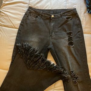 Black distressed flare jeans
